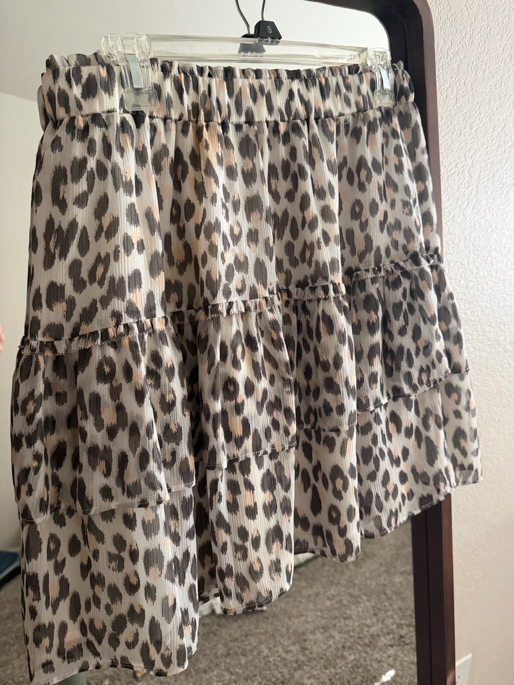 LOFT Beige and Black Leopard Tiered Mini Skirt